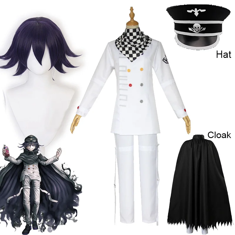 Anime Danganronpa V3 Kokichi Oma przebranie na karnawał prezydent Oma peruka do Cosplay płaszcz i kapelusz Halloween karnawał stroje imprezowe