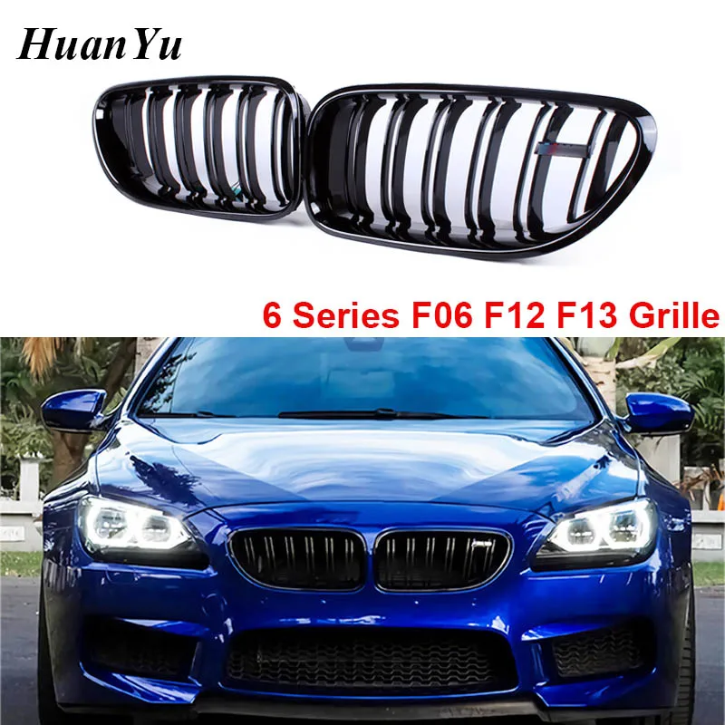 

F06 Carbon Fiber 2-slat Racing Grilles for BMW 6 Series F12 F13 Front Bumper Kidney Grills 640i 650i 2011+