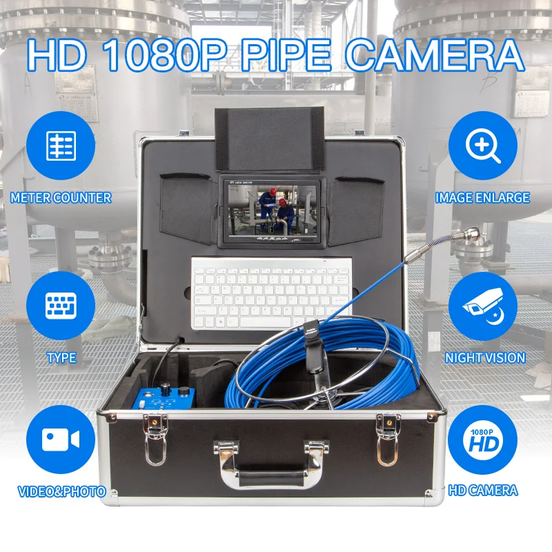 

DVR Recorder Waterproof Endoscope Pipe Camera 25mm With Keyboard 20m Cable 7" LCD Screen Industrial Pipeline Inspection System