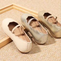 Toddler Girls Leather shoes Sparkly Kids Princess Ballet Flats Ruffle Little Girl Gold Birthday Party Shoes for Summer Christmas