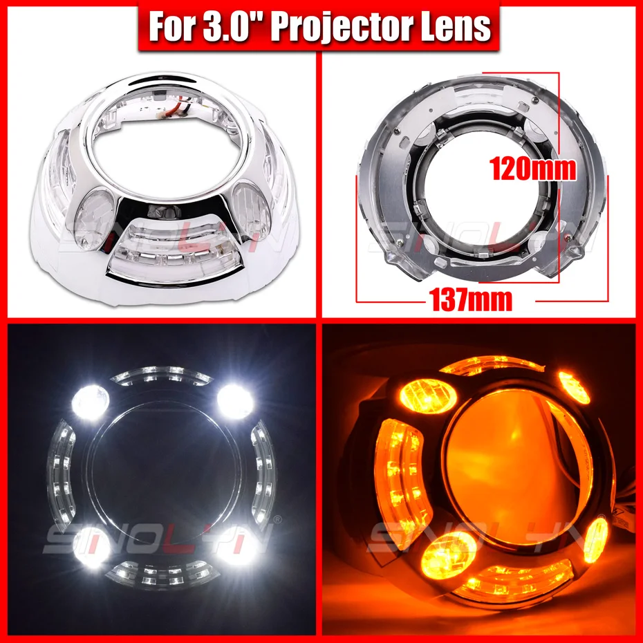 Sinolyn 2.5/3.0 LED Angel Eyes Turn Signal Shrouds Switchback Bezel For Headlight Lens For Hella 3R G5/ Q5/WST Projectors Lens