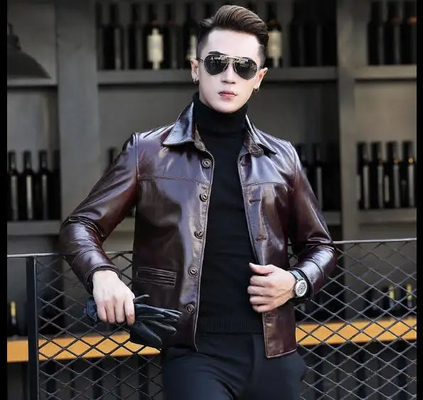 shipping,Mens Purple Free classic casual cowhide jacket.man quality genuine leather coat.fashion cool clothing for man,sales