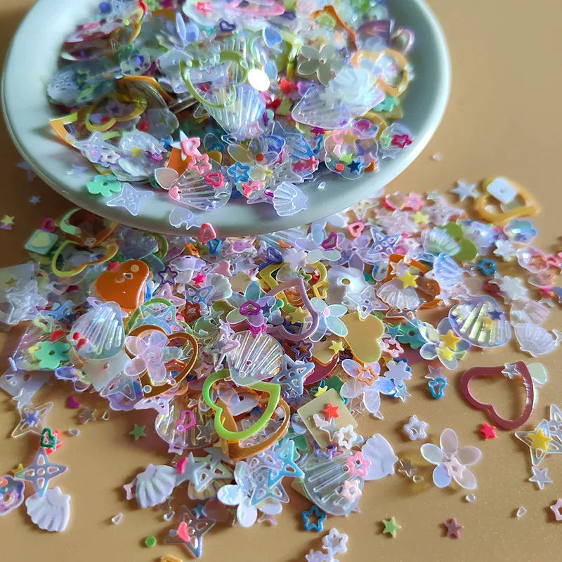 10/20g Color Mixed Bulk Sequined Small Shells Cross Star Heart Five-leaf Flower Mermaid Crafts Ornaments DIY Accessories 2-10mm