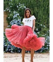 2020 Pretty Puffy Teal Mid-Calf Tulle Skirts Women Elastic Fashion Bridal Bridesmaid Tulle Skirt Ruffles Tutu Saias