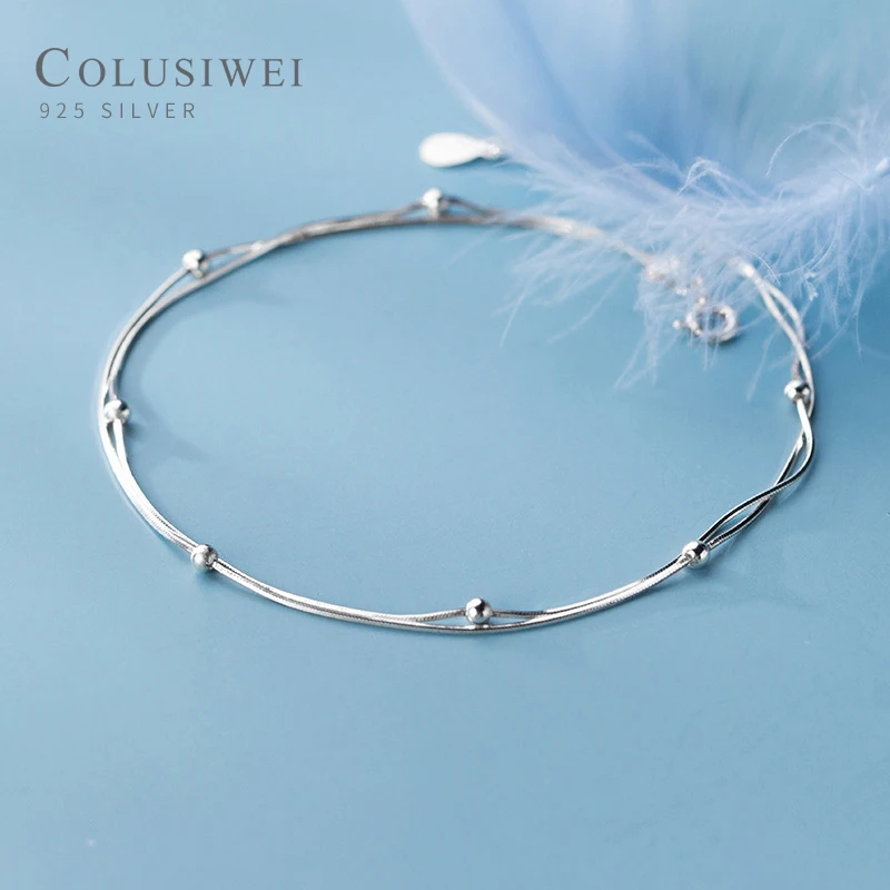 

Colusiwei Hight Quality 925 Sterling Silver Adjustable Double Layer Snake Chain Anklet for Women Link Chain Fine Jewelry Bijoux