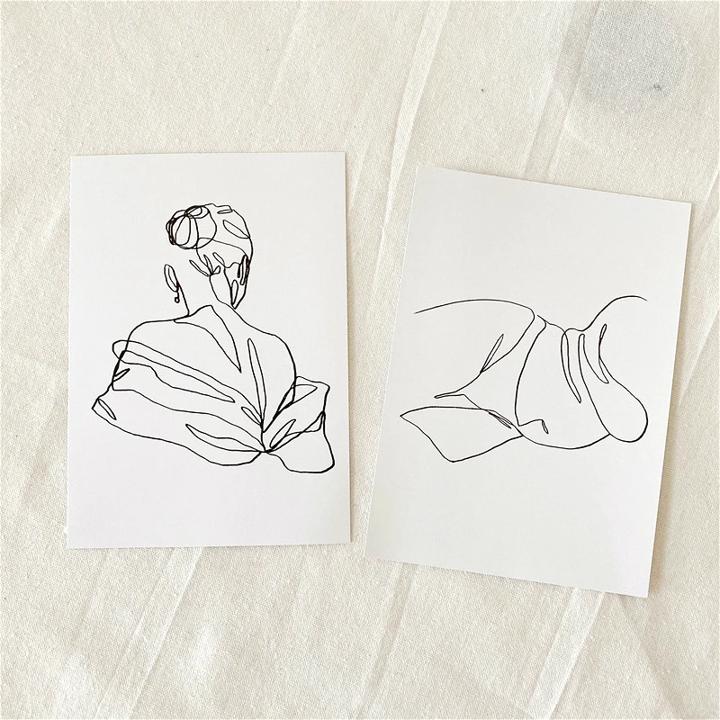 10pcs Abstract Art Decoration Card Double Sided Lady Line Drawing Small Poster DIY Room Wall Sticker Photo Props Stationery Gift