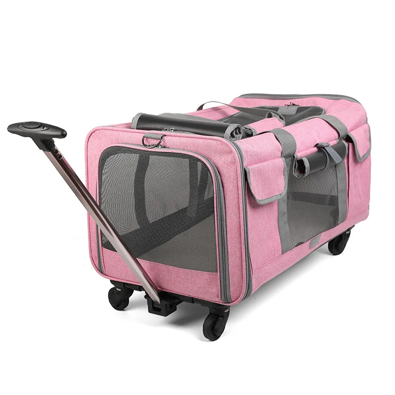 Portable Pet Trolley Case, Detachable Universal Wheel, Breathable, Foldable, Large Capacity, Puppy Travel Bag, Mesh Bag