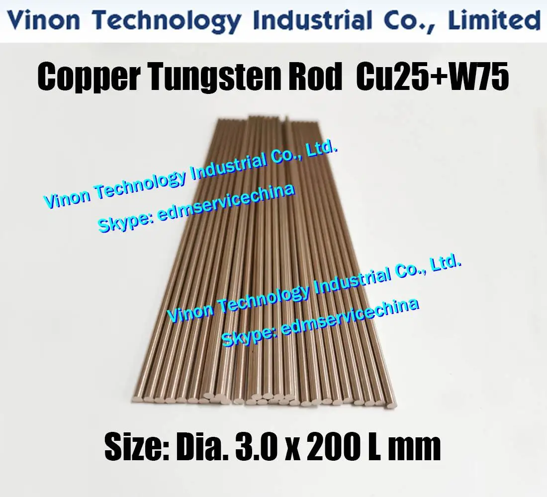 (5PCS PACK) Dia. 3x200mm Copper Tungsten Rod W75 (Copper 25%+Tungsten 75%), edm Tungsten Copper Alloy Electrode Round Bar