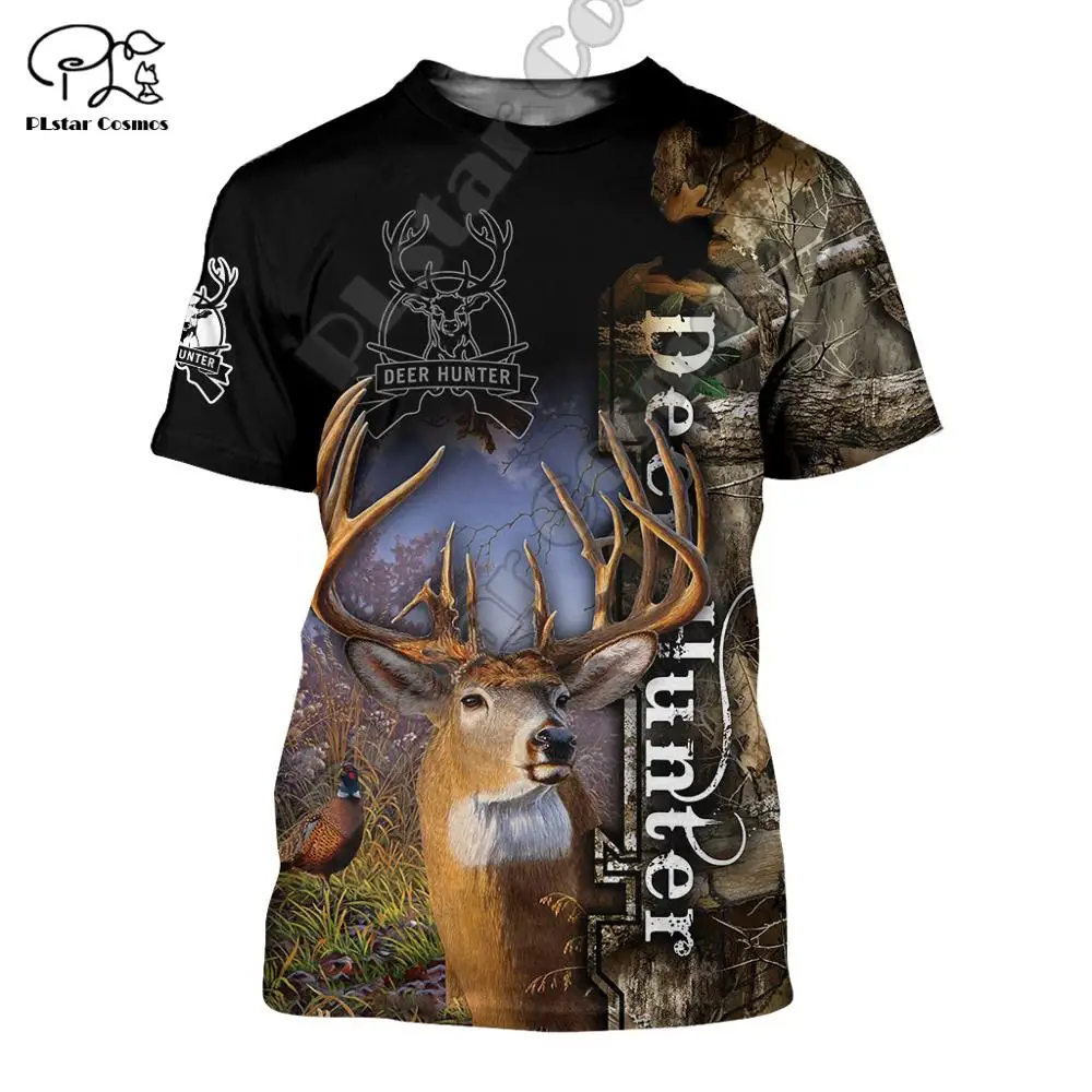 PLstar Cosmos 2020Newest Camo Bow Deer Hunting Animal Hunter Tattoo 3DPrint Unisex Summer Casual Tees Short Sleeve T-shirts S-1