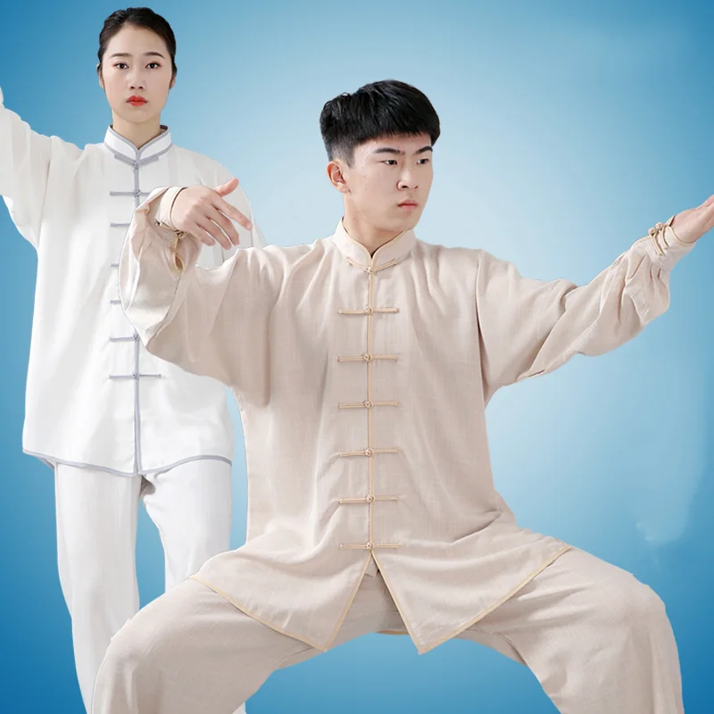 Spring Men Unisex Martial Arts Tai Chi Uniforms Linen Loose Bloomers Pants Chinese Traditional Kung Fu Meditation Casual Wear