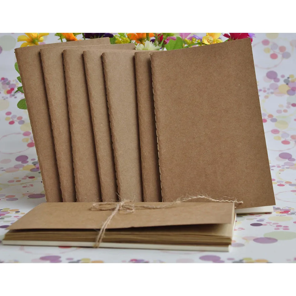 Mini cuaderno portátil de 15,5x8,8 cm, 28 hojas, cubierta Kraft, planificador, Bloc de notas, cuaderno de bocetos en blanco, cuaderno de dibujo y pintura, 5 unidades por juego