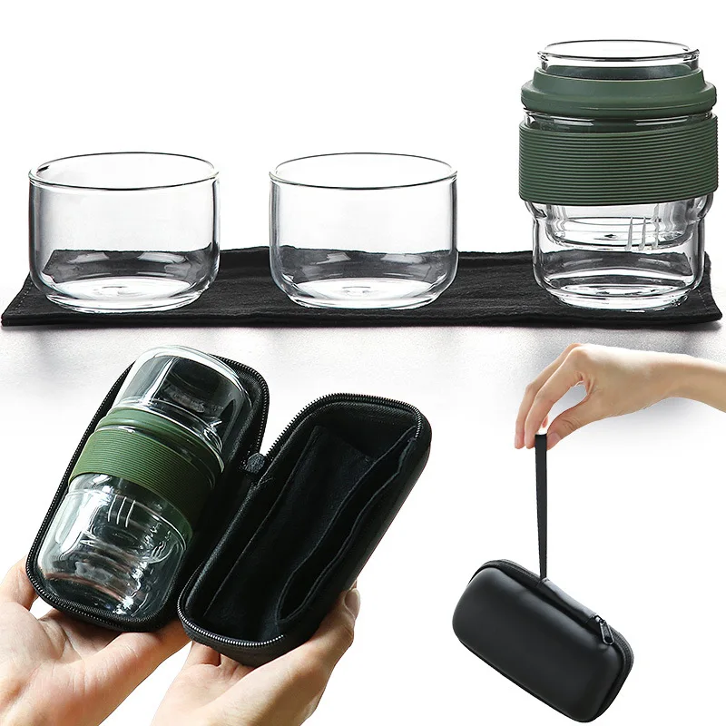 YMEEI Travel Teaware Sets With Carring Cases Glass Puer Teapot Portable Heat-resistant Filter Flower Tea Outdoor Drinking Sets