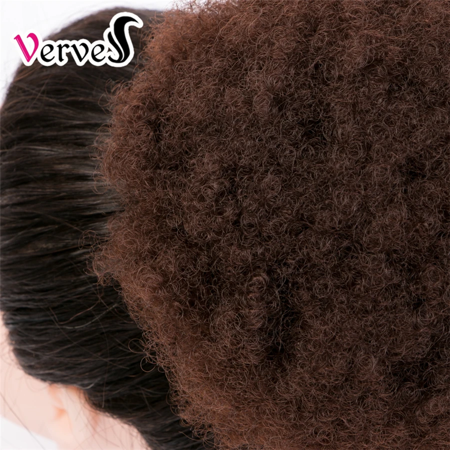 VERVES Synthetic Large Afro Kinky Hair Curly Puff Drawstring 8 inch Short Ponytail Clip in Extensions Buns Chignon Black Brown