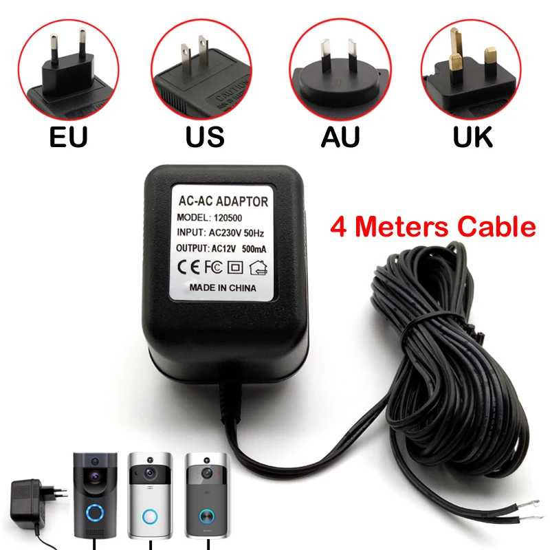 Power Adapter EU US UK Plug 12V 18V AC Transformer Charger for Wifi Wireless Doorbell Camera IP Video Intercom Ring 120V-240V