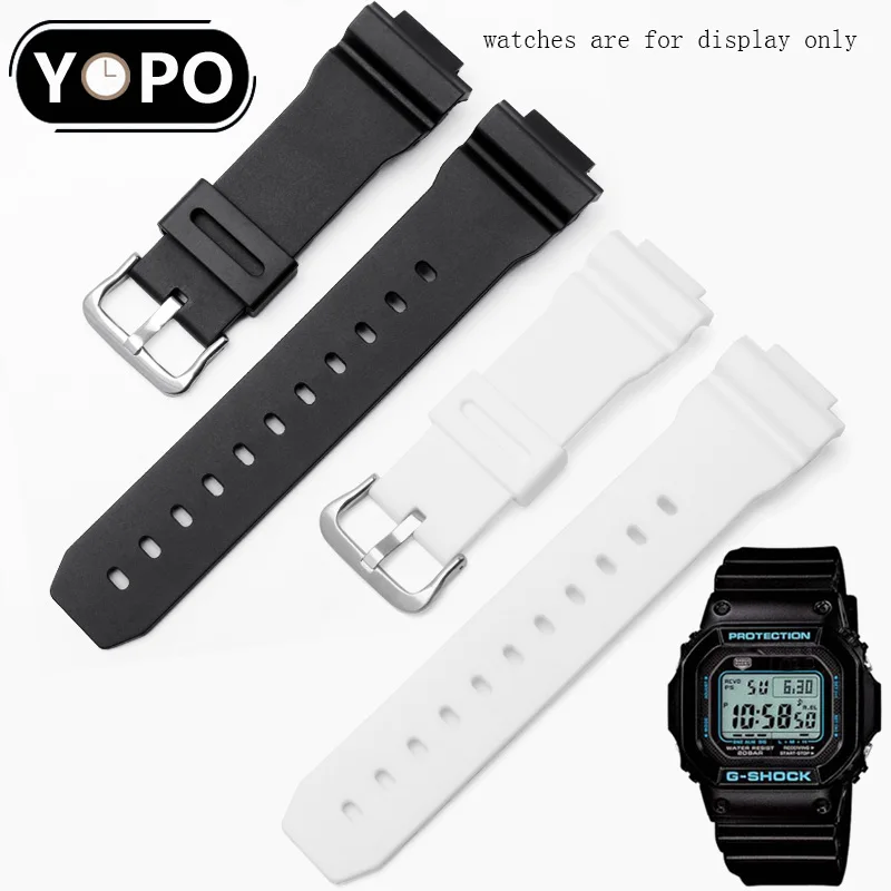 Yopo Natural Silicone Watchband  Black White Strap  Convex Interface Bracelet For DW-5600/DW-6900 GW-M5610 G-5600/G-5700 GM5610