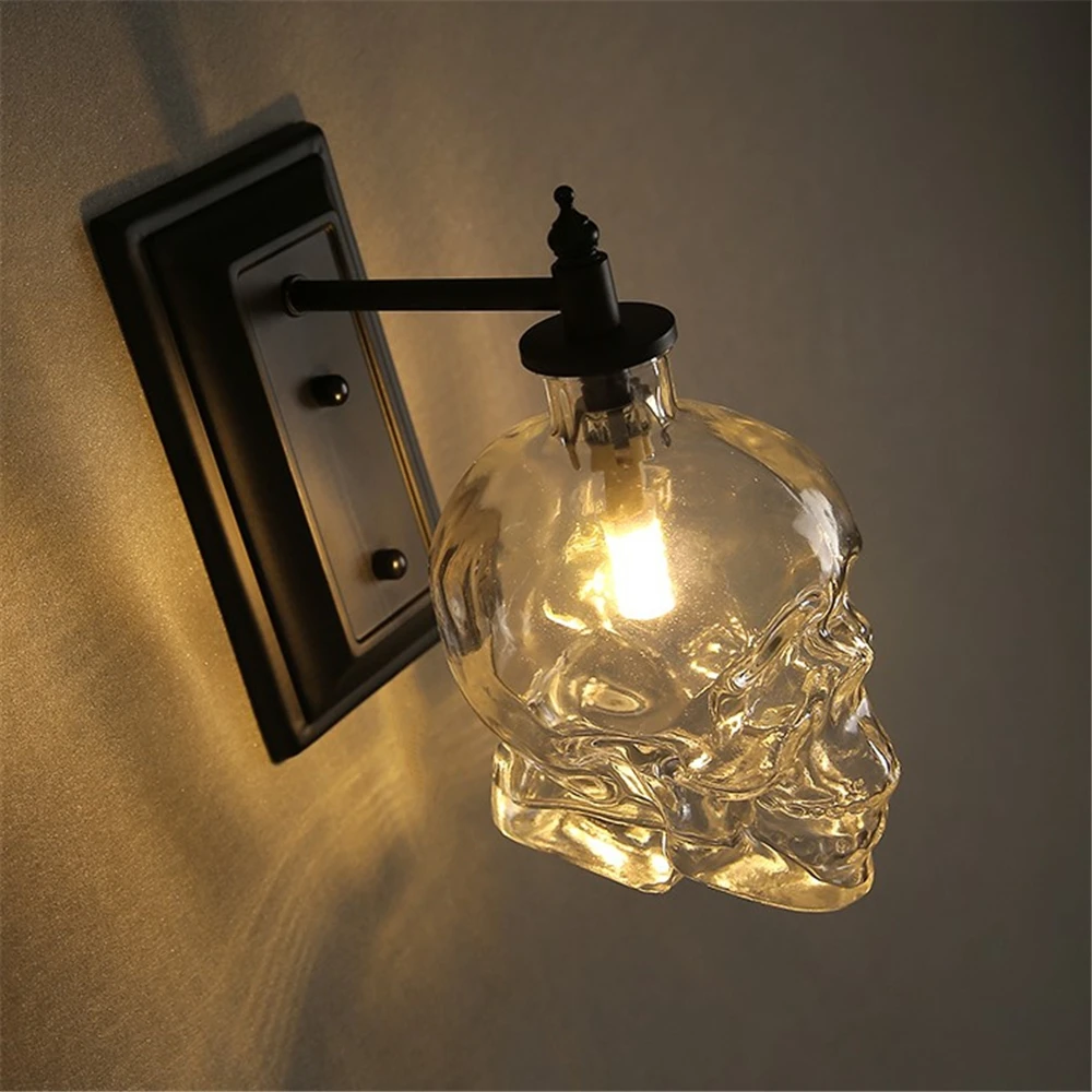 Nordic Loft Industrial Light Designer Retro Skull Glass Wall Lamp Vintage Bracket Lights Corridor Decor Lamps LED Illumination