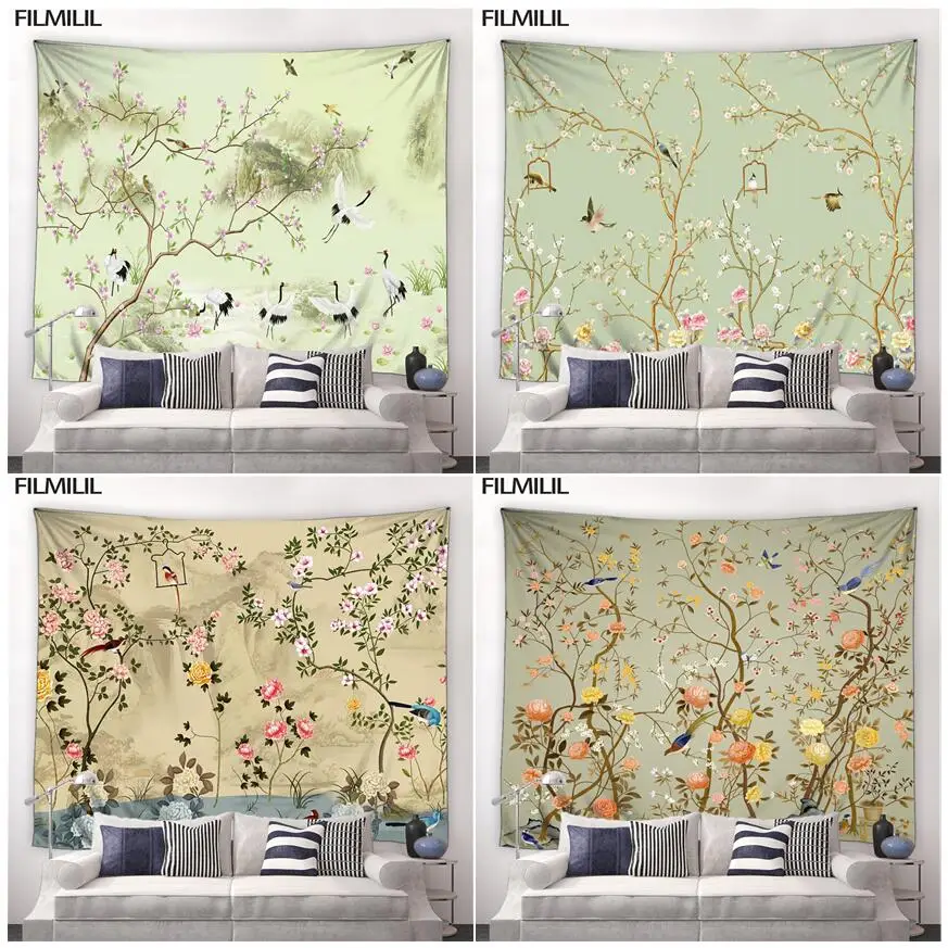 

Chinese Style Flowers and Birds Tapestry Creative Printed Art Decor Dorm Wall Hanging Beach Blanket Tablecloth Home Tapestries