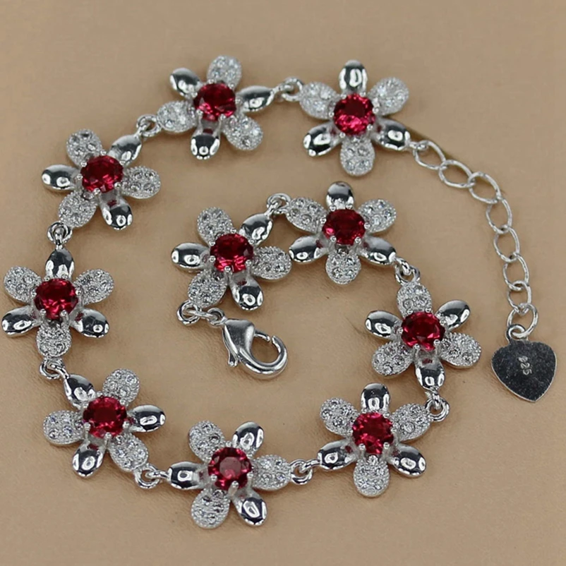 SHUNXUNZE Luxury Vintage Wedding Bracelets Jewelry & Accessories For Women Dropshipping Red Cubic Zirconia Rhodium Plated R3269