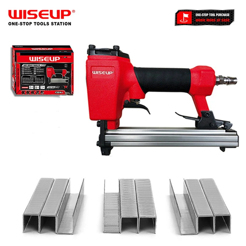 

WISEUP Air Nail Gun Furniture Pneumatic Nailer Construction Stapler Upholstery Staple Gun Tools With Staples Japan/EU Connector