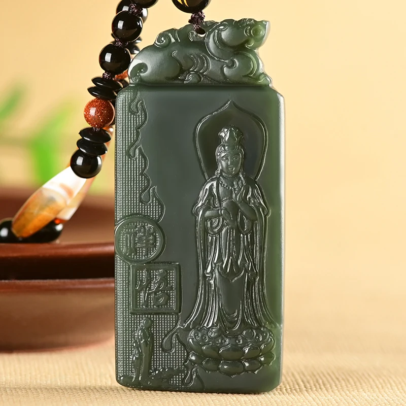 100% natural authentic hetian jade sapphire pendant jade gift guanyin jade pendant necklace brand men women real jade jewelry