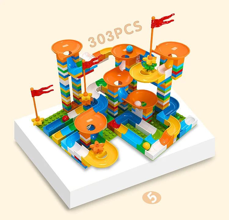 Marmor-Rennbahn mit großen Bausteinen, Kugelbahn, Trichterrutsche, DIY-Bausteine, Spielzeug für Kinder, Geschenke – Detail 12