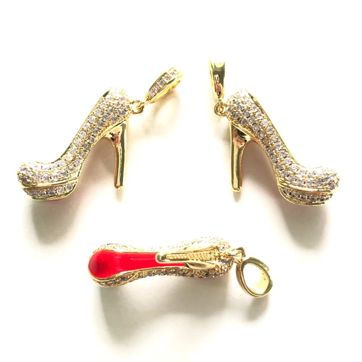 5pcs 3D Red Bottom High Heel Shoes Charms for Women Bracelet Necklace Making Bling Gold-Plated Pendant Handmade Jewelry Findings view 3
