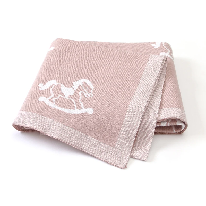 Baby Blanket Knit Cute Cartoon Horse Newborn Boy Girl Stroller Cotton Wrap Swaddle 100*80cm Infant Kid Bed Crib Soft Quilt Plaid