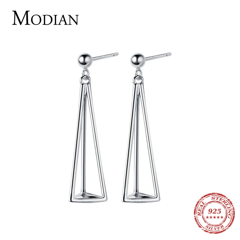 

Modian Unique Design Romantic 3D Triangle Drop Earrings for Women Charm Real 925 Sterling Silver Statement Jewelry Gifts