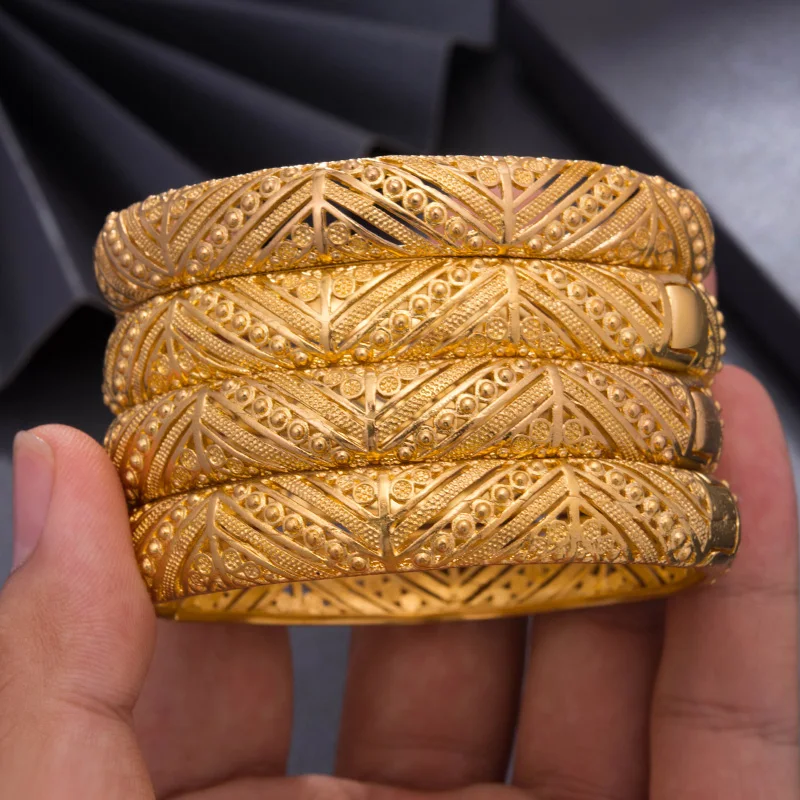 Wando 4Pcs/lot Top Quality Dubai Gold Color Bangles for Women/Men,Gold Color Mauritanian Africa Jewelry Bangles Gifts