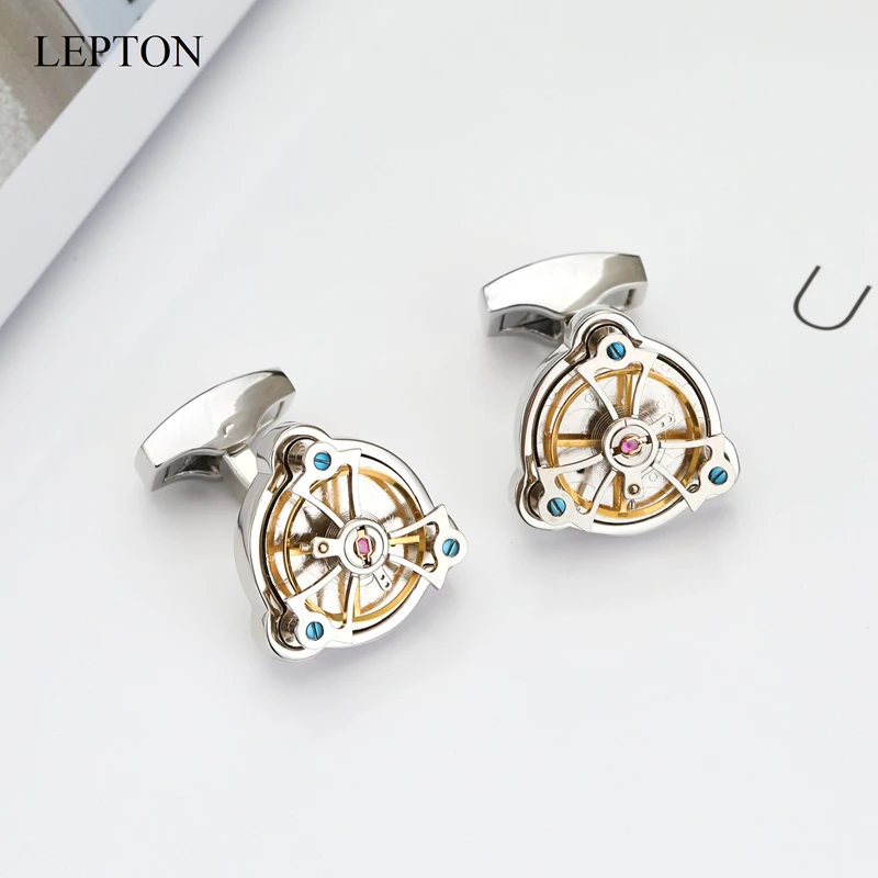 Hot Sale Movement Tourbillon Cufflinks For Mens Wedding Groom Lepton  Mechanical Watch Steampunk Gear Cuff Links Relojes Gemelos