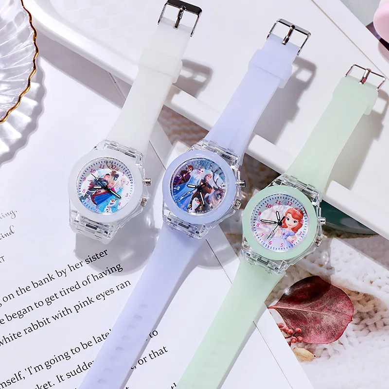 Disney Frozen Princess Sophia Pattern children\'s watch Silica gel jelly Luminous Cartoon LED toy watch Girl child toy