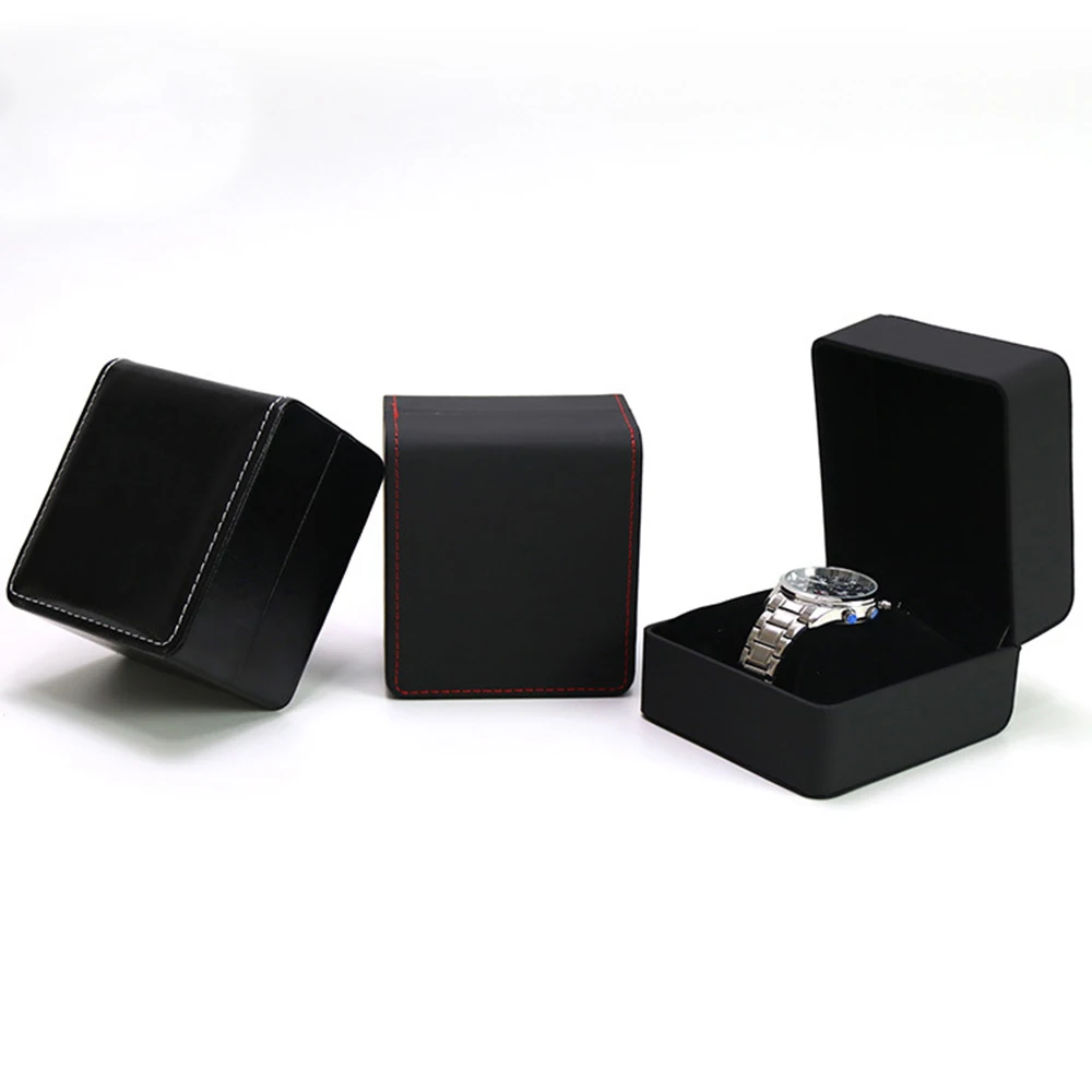 Pu Watch Box Flip Top Watch Jewelry Organize Fashion Business Gift Boxes Luxury Black Bracelet Holder Thicken Watch Display Box