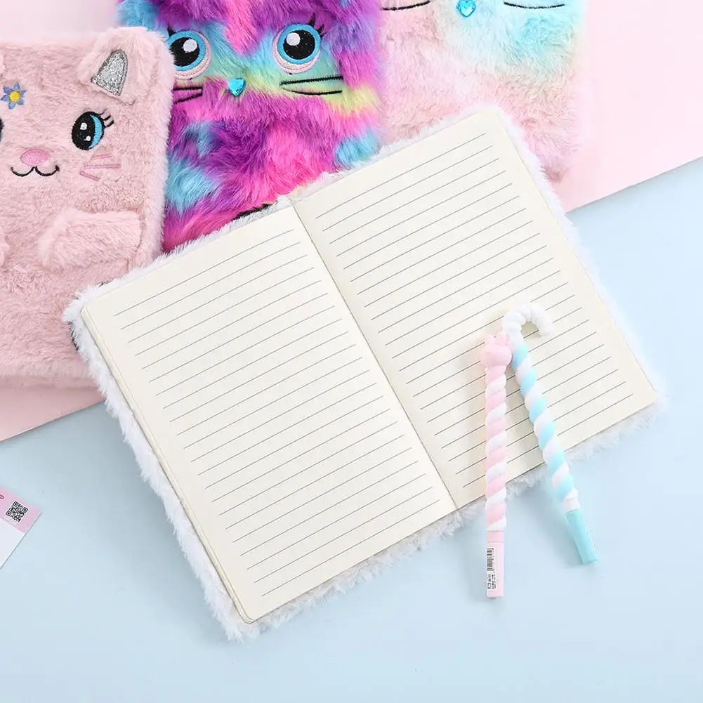 Cartoon Cat Panda Fluffy Diary Girls Journal Notebook Memo Pad Cat/Panda Design Fluffy Cute Birthday Gift