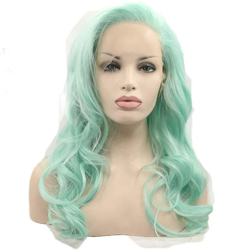 Green Wig Mint Green Wig Long Curly hair, fiber Synthetic Wig suitable for party parties 24 inches