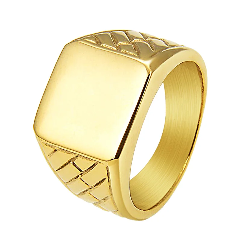 Men\'s Gold Color Square Ring Stainless Steel Punk Simple Signet Rings for Men Women Fashion Jewelry Drop shipping