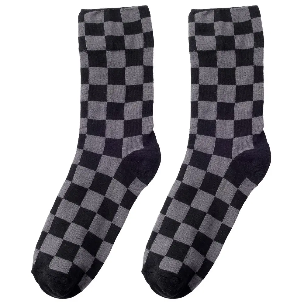 1 Pair Cotton Hip Hop Women Socks Korea Geometric Novelty Harajuku Smiling Face Girl Lady Happy Skating Checkerboard Funny Socks