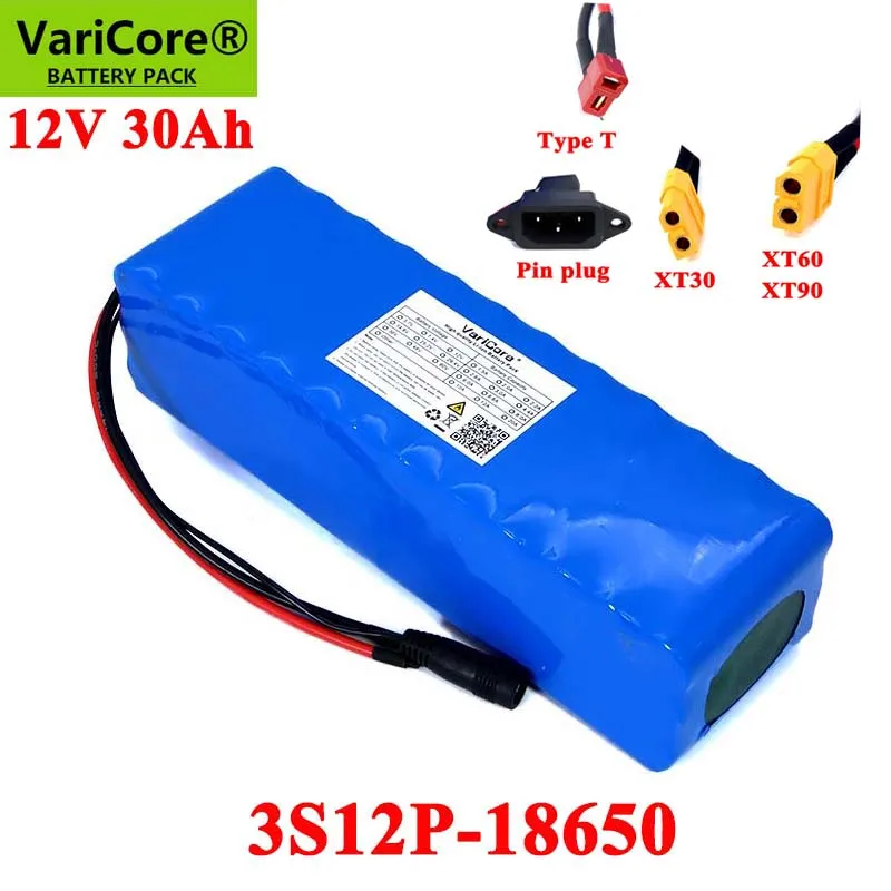 

VariCore 11.1v 12V 30Ah 18650 Lithium Battery Pack 12.6v 30000mah Batteries for Miner's Lamp 800W Electric bicycle