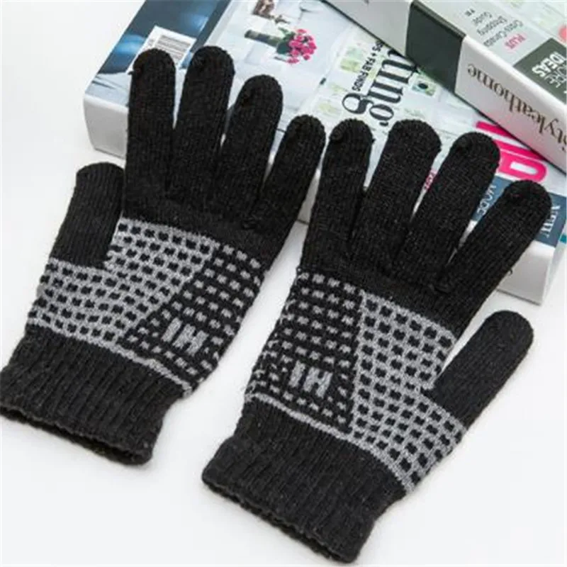 Han edition warm winter 2019 new men knitting jacquard wool gloves 030