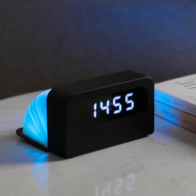 Colorful Clock Time Light Desktop Flip Folding LED Book Light Bedroom Bedside Night Lamp USB Charging Office Meeting Room Clock