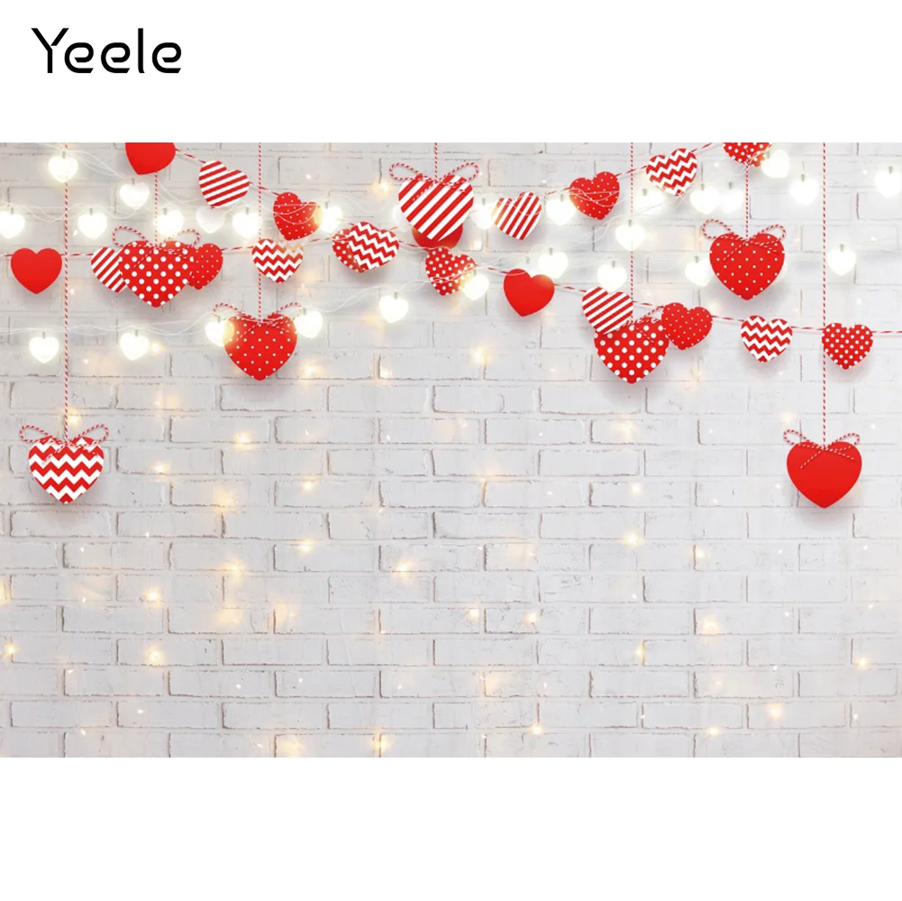 Yeele Valentine's Day White Brick Wall Love Heart Light Bokeh Photography Backdrop Photographic Backgrounds For Photo Studio