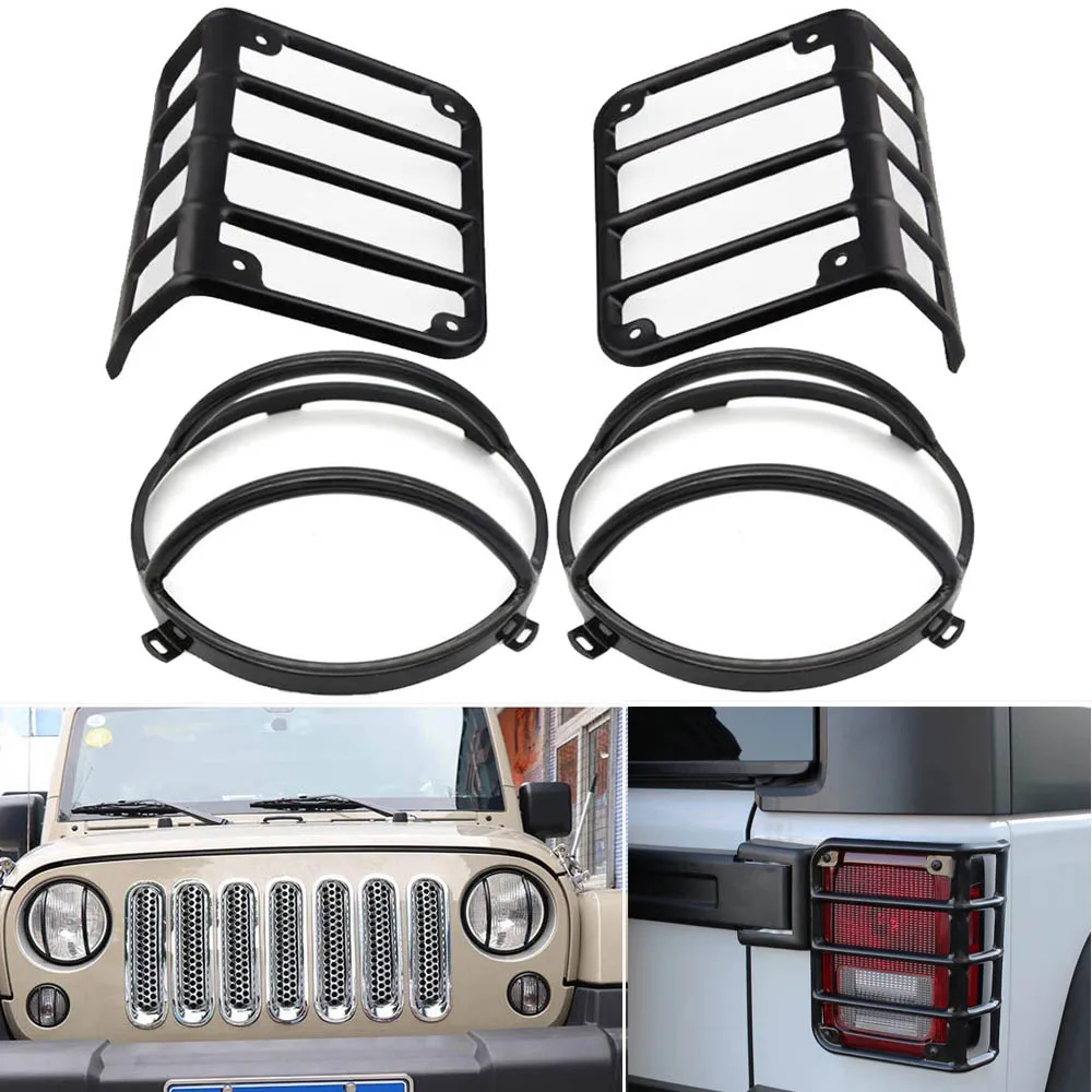 

Offroad Car Headlight Taillight Guard Front Headlamp Tail Rear Brake Lamp Light Protective Cover For JEEP Wrangler jk 2007-2018