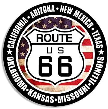 Reflective Car Sticker American Vinyl Round US Route 66 Sign W/All 8 States Sticker Rv Ride Road Travel Historic