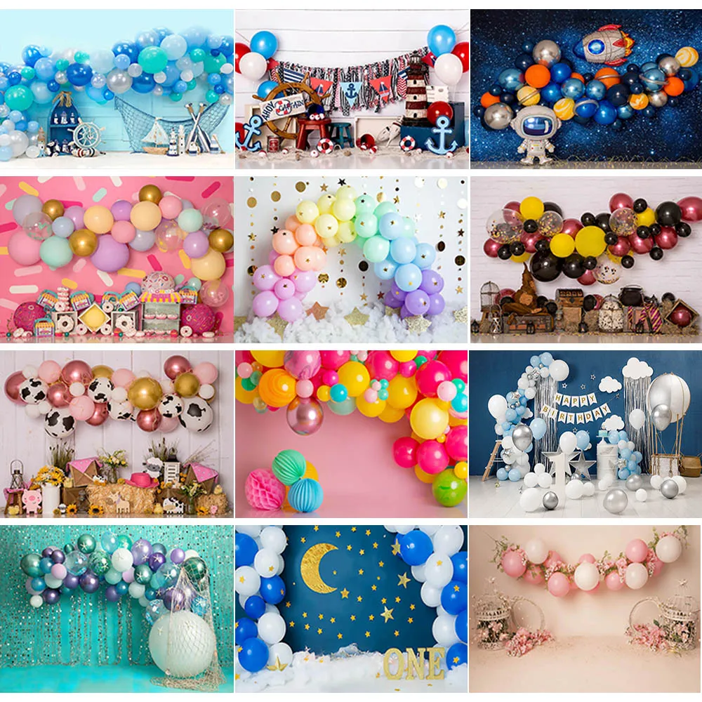 MOCSIKA 소년 소녀 첫 생일 배경 사진 풍선 장난감 장식 케이크 스매쉬 포토콜 배경 사진 스튜디오