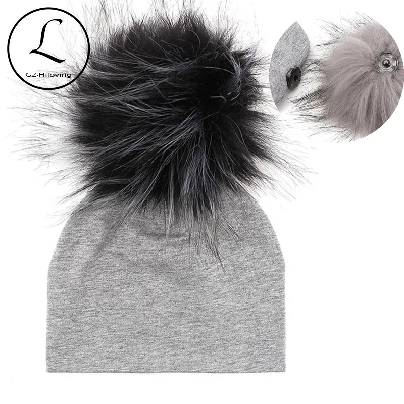 GZHilovingL Soft Cotton Faux Fur Pompom Beanies Hats For Newborn Baby Boys Girls Autumn Winter Kids Infants Toddler Baby Hats