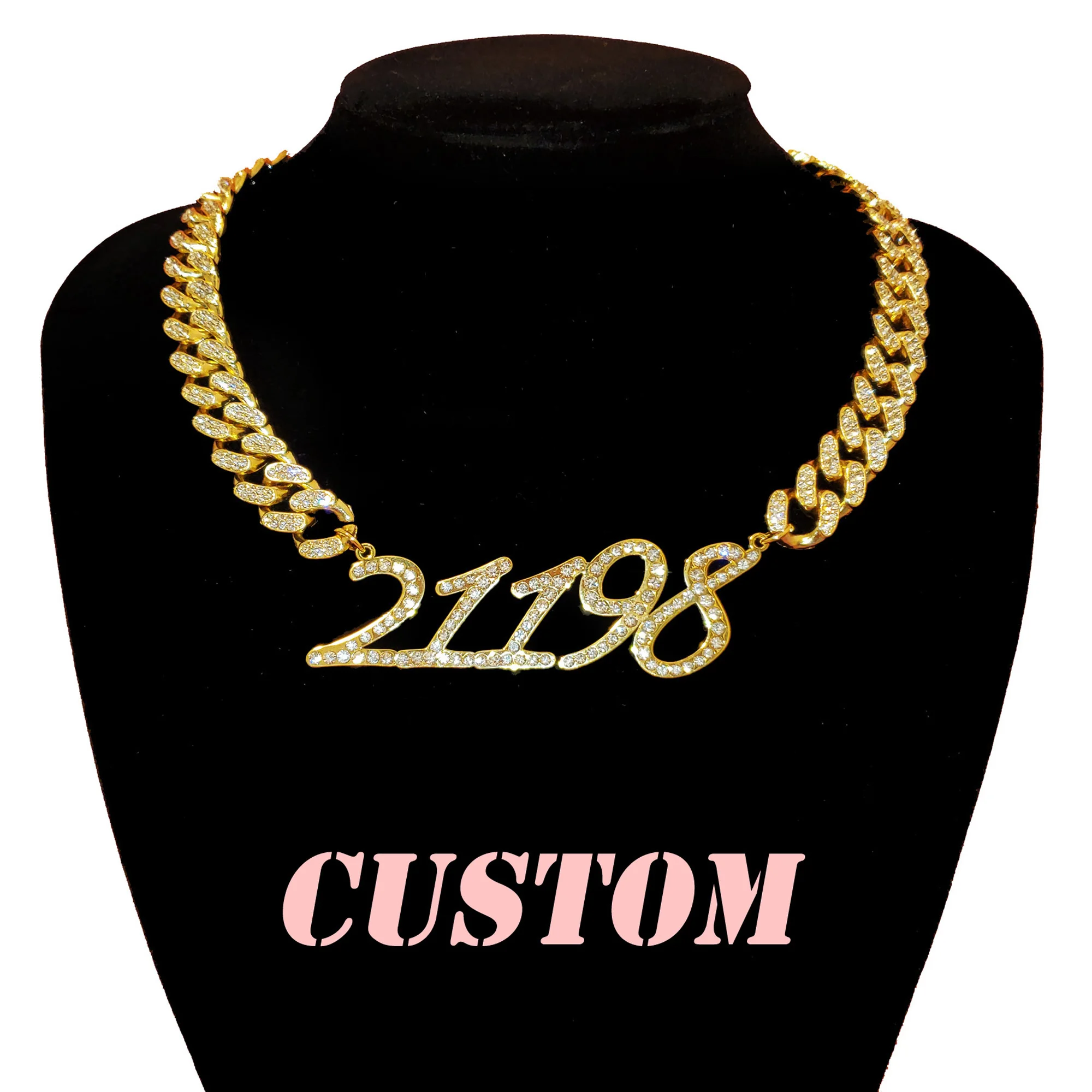 

Custom Nunber/Letters Necklaces Bling Crystal Numbers Pendant with Cuban Link Chain Personalised Jewelry Birthday Gifts for Her