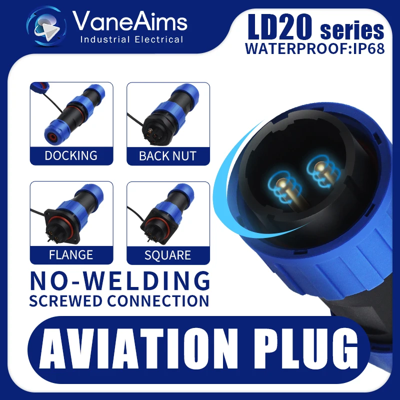 LD20 2/3/4/5/6/7/8/9/10/11/12 Pin Male + Female 20mm Circular Wire Panel Aviation Connector Socket Industrial Waterproof connect