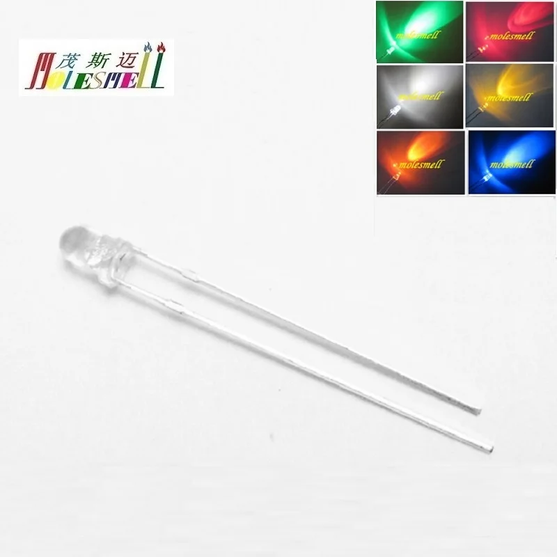 1000pcs 3mm 20000mcd round Red Yellow Blue Green White Orange water clear lens LED light lamp