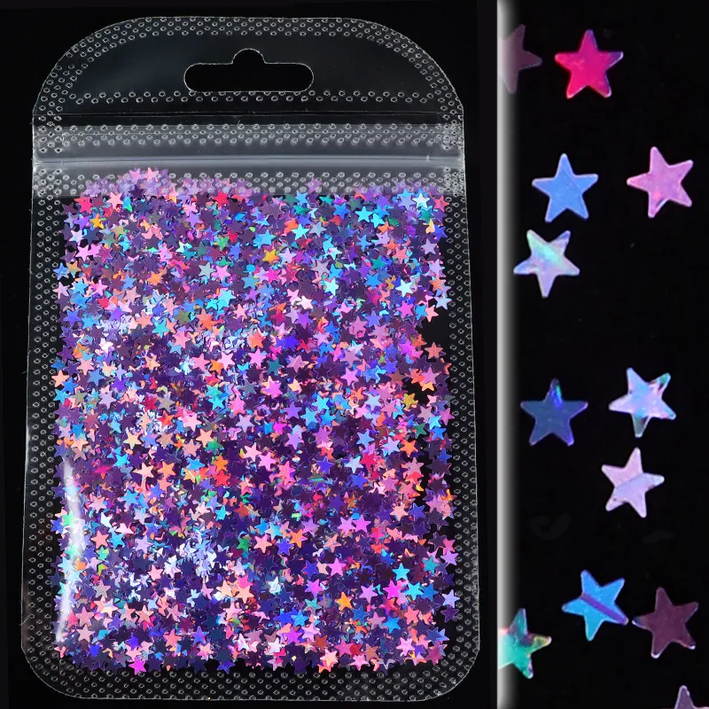 12 Colors Holographic Nail Glitter Sequins Colorful Stars Confetti Laser Glitter Nail Art Flake 3D Manicure Decals Nail Supply