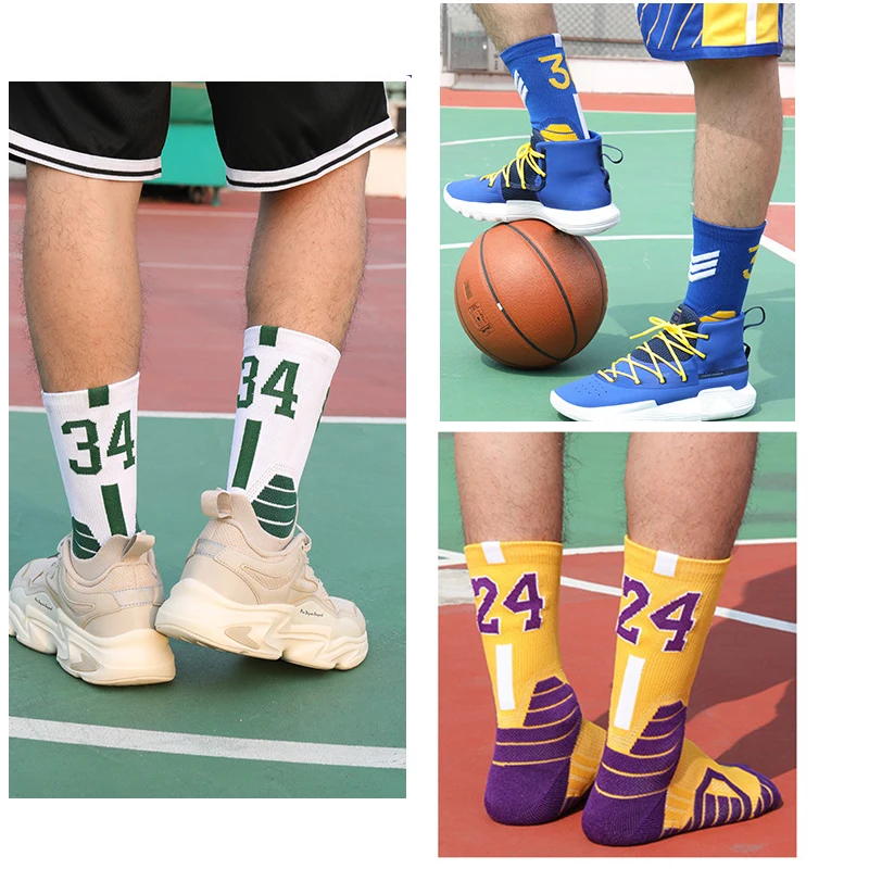 Men\'s Basketball Socks Number Sports Socks Thickened Towel Bottom Outdoor Cycling Running Basket Women Adult calcetines Socks