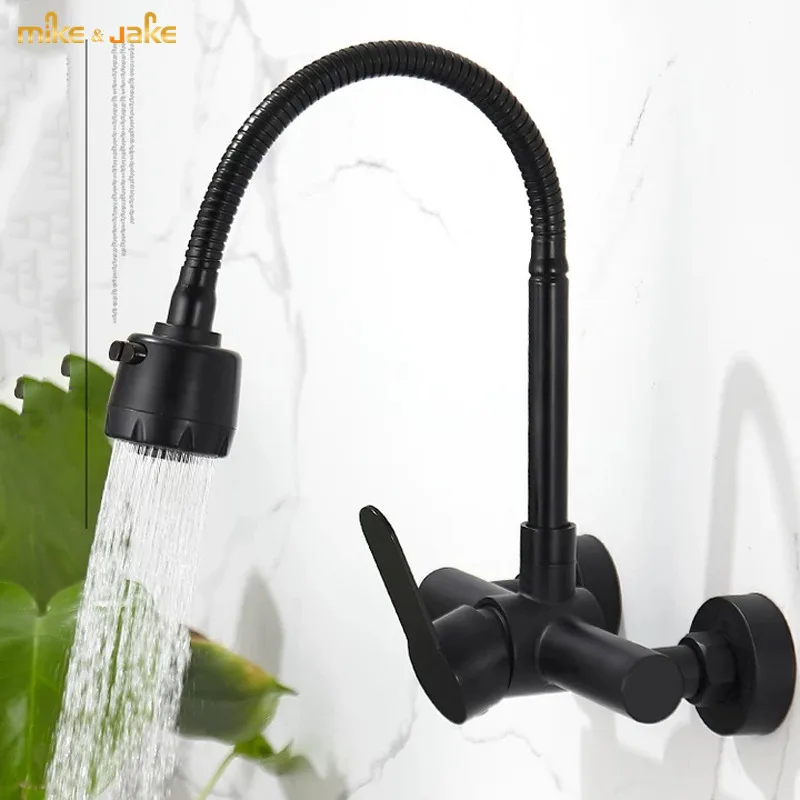 304 stainless steel wall type black kitchen mixer hot and cold faucet wall mounted black basin sink faucet crane black mop taps